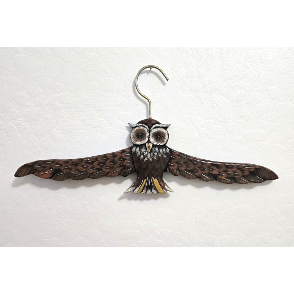 Hand Painted Owl Wooden Decorative Hanger Outstretched Wings Boho - Picture 5 of 13